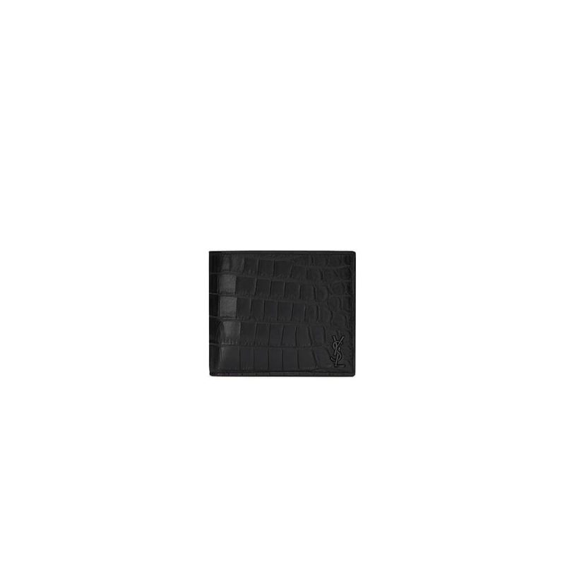 YSL tiny cassandre wallet in crocodile embossed matte leather