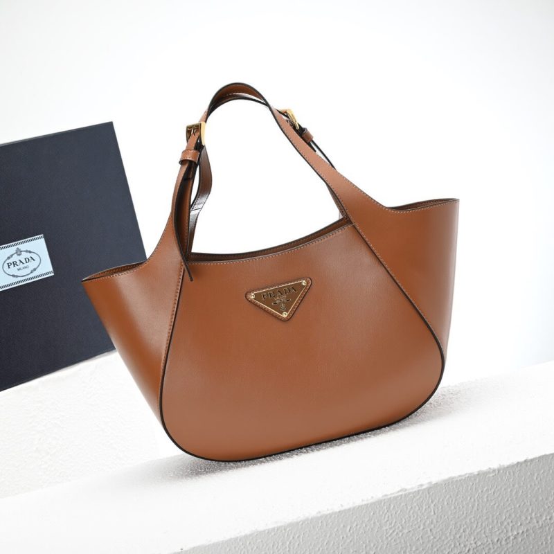Prada Medium Enamel Triangle Logo Leather Tote Bag(high-end grade) - Image 2