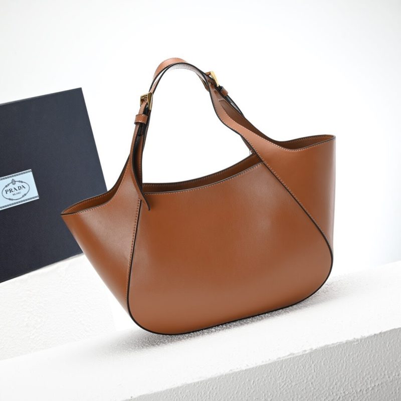 Prada Medium Enamel Triangle Logo Leather Tote Bag(high-end grade) - Image 4
