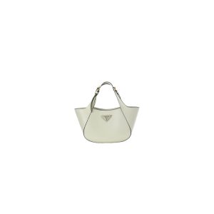 Prada Medium Enamel Triangle Logo Leather Tote Bag(high-end grade)