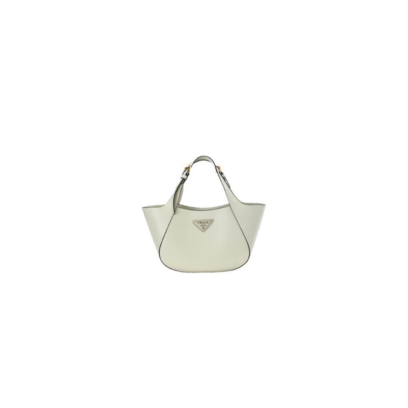 Prada Medium Enamel Triangle Logo Leather Tote Bag(high-end grade)
