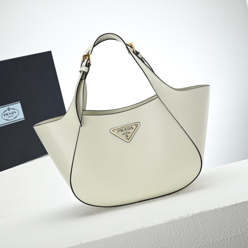 Prada Medium Enamel Triangle Logo Leather Tote Bag(high-end grade) - Image 2