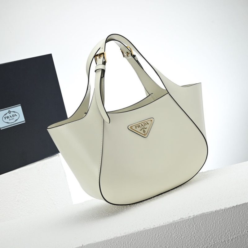 Prada Medium Enamel Triangle Logo Leather Tote Bag(high-end grade) - Image 3