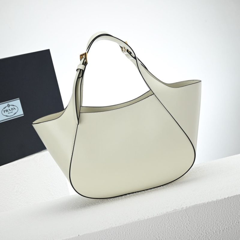 Prada Medium Enamel Triangle Logo Leather Tote Bag(high-end grade) - Image 4