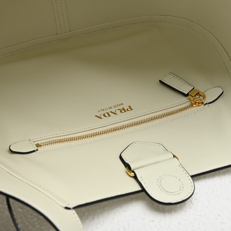 Prada Medium Enamel Triangle Logo Leather Tote Bag(high-end grade) - Image 7