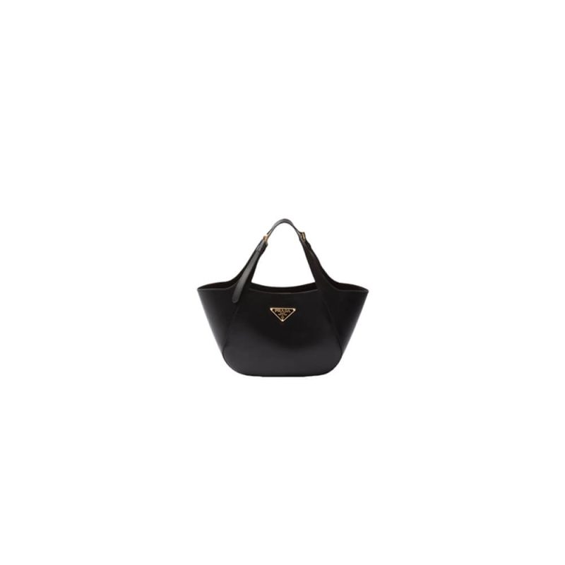 Prada Medium Enamel Triangle Logo Leather Tote Bag(high-end grade)