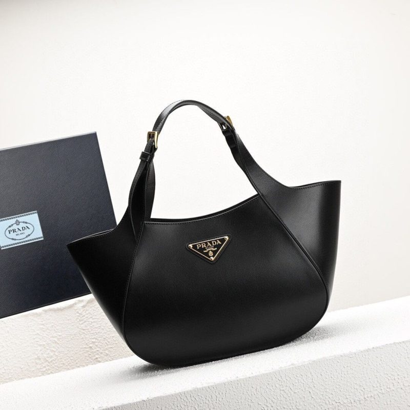 Prada Medium Enamel Triangle Logo Leather Tote Bag(high-end grade) - Image 2