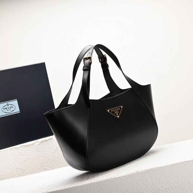 Prada Medium Enamel Triangle Logo Leather Tote Bag(high-end grade) - Image 3