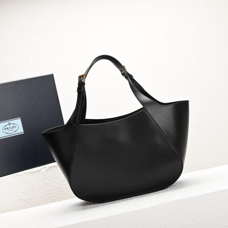 Prada Medium Enamel Triangle Logo Leather Tote Bag(high-end grade) - Image 4