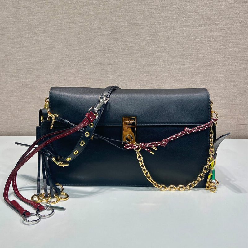 Prada Soft Sound large leather shoulder bag with charms(high-end grade) - Image 4