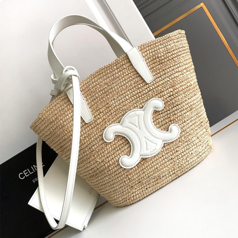 CELINE TEEN SUPPLE CELINE CLASSIC PANIER IN Raffia and calfskin(high-end grade) - Image 2