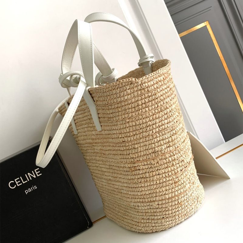 CELINE TEEN SUPPLE CELINE CLASSIC PANIER IN Raffia and calfskin(high-end grade) - Image 3