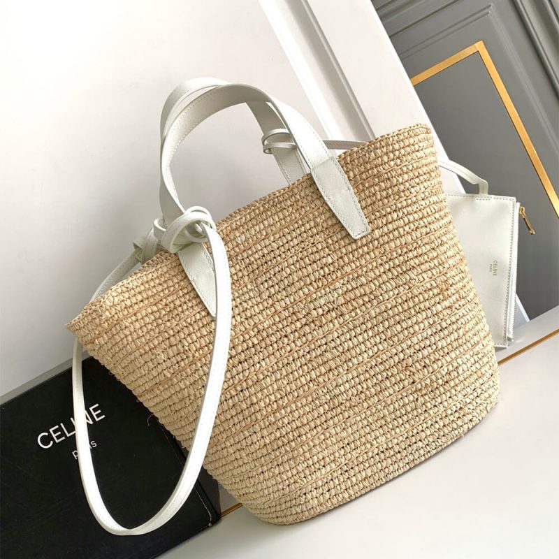 CELINE TEEN SUPPLE CELINE CLASSIC PANIER IN Raffia and calfskin(high-end grade) - Image 4
