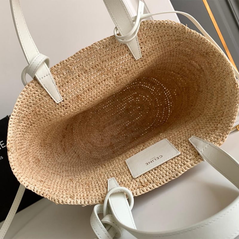CELINE TEEN SUPPLE CELINE CLASSIC PANIER IN Raffia and calfskin(high-end grade) - Image 8
