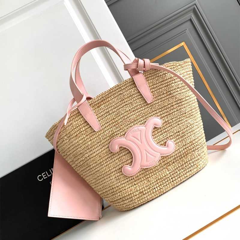 CELINE TEEN SUPPLE CELINE CLASSIC PANIER IN Raffia and calfskin(high-end grade) - Image 2