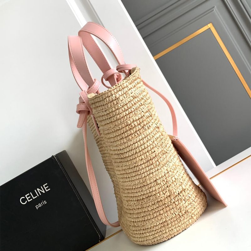 CELINE TEEN SUPPLE CELINE CLASSIC PANIER IN Raffia and calfskin(high-end grade) - Image 3