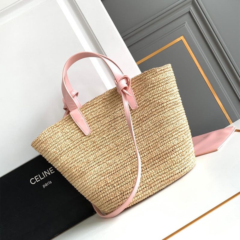 CELINE TEEN SUPPLE CELINE CLASSIC PANIER IN Raffia and calfskin(high-end grade) - Image 4