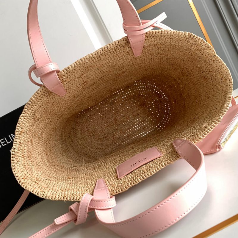 CELINE TEEN SUPPLE CELINE CLASSIC PANIER IN Raffia and calfskin(high-end grade) - Image 8