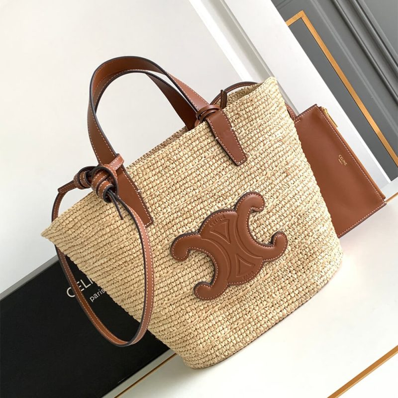 CELINE TEEN SUPPLE CELINE CLASSIC PANIER IN Raffia and calfskin(high-end grade) - Image 2