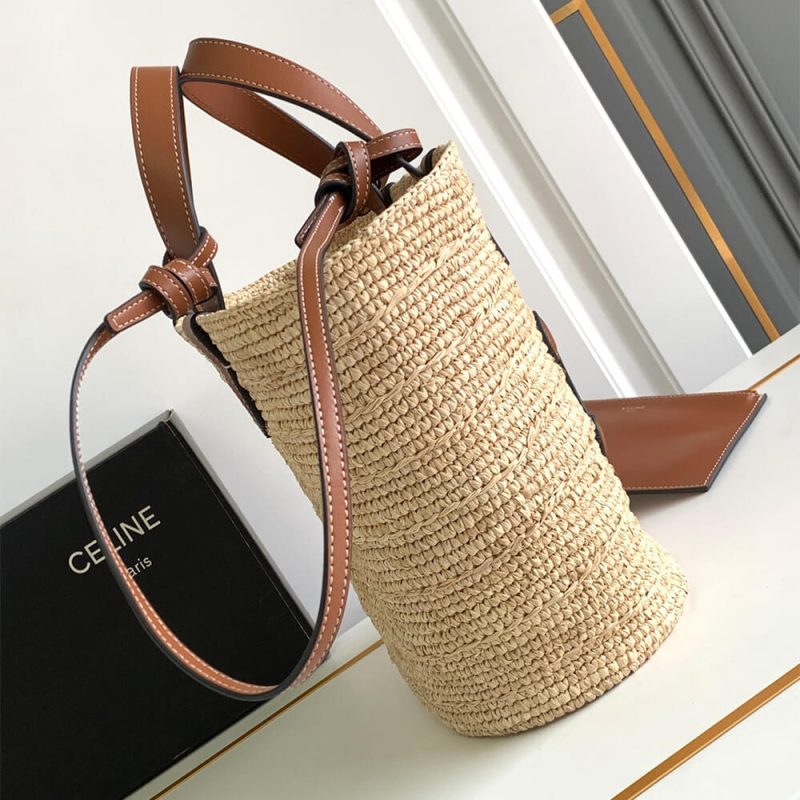 CELINE TEEN SUPPLE CELINE CLASSIC PANIER IN Raffia and calfskin(high-end grade) - Image 3