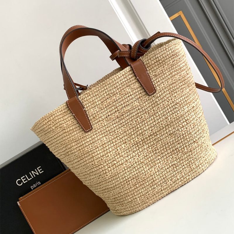 CELINE TEEN SUPPLE CELINE CLASSIC PANIER IN Raffia and calfskin(high-end grade) - Image 4