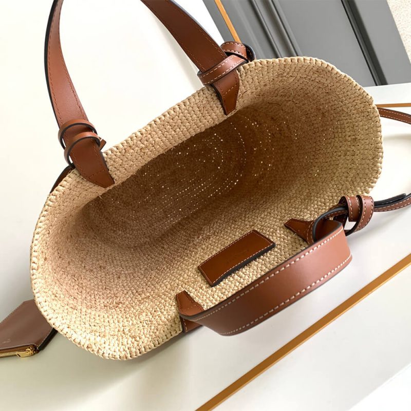 CELINE TEEN SUPPLE CELINE CLASSIC PANIER IN Raffia and calfskin(high-end grade) - Image 8