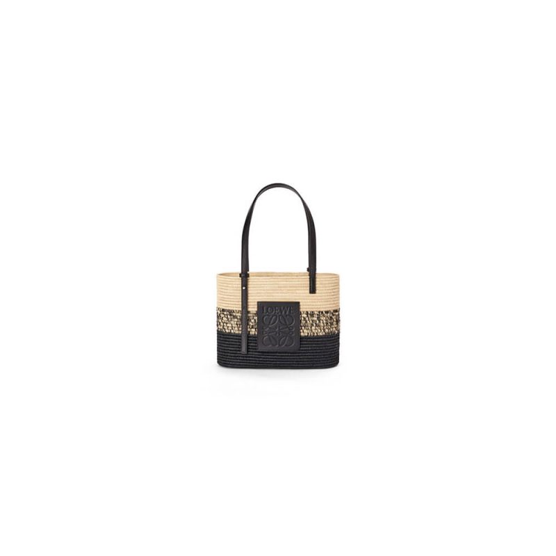 LOEWE Small Square Basket Bag in Raffia and Calfskin(HIGH-END GRADE)