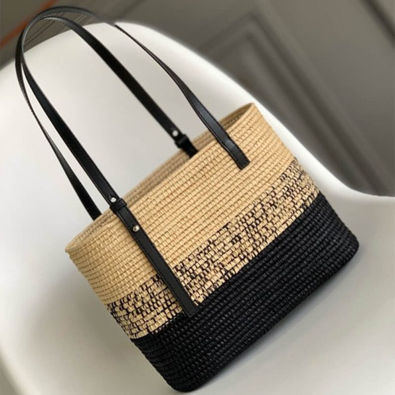LOEWE Small Square Basket Bag in Raffia and Calfskin(HIGH-END GRADE) - Image 4