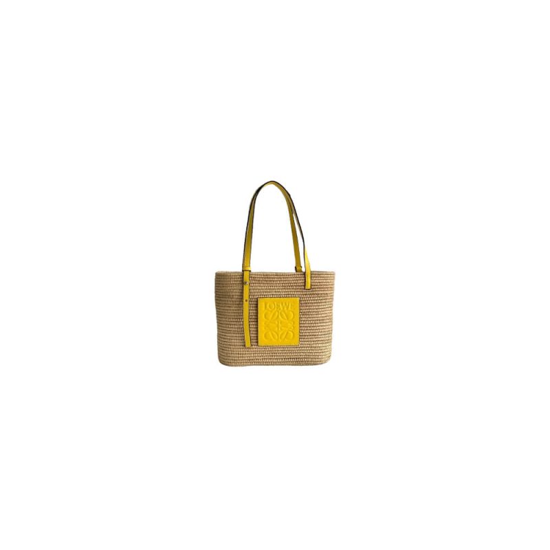 LOEWE Small Square Basket Bag in Raffia and Calfskin(HIGH-END GRADE)