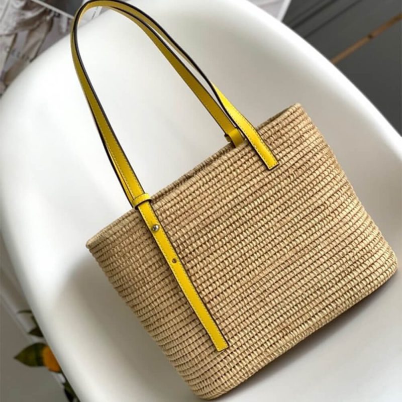 LOEWE Small Square Basket Bag in Raffia and Calfskin(HIGH-END GRADE) - Image 4