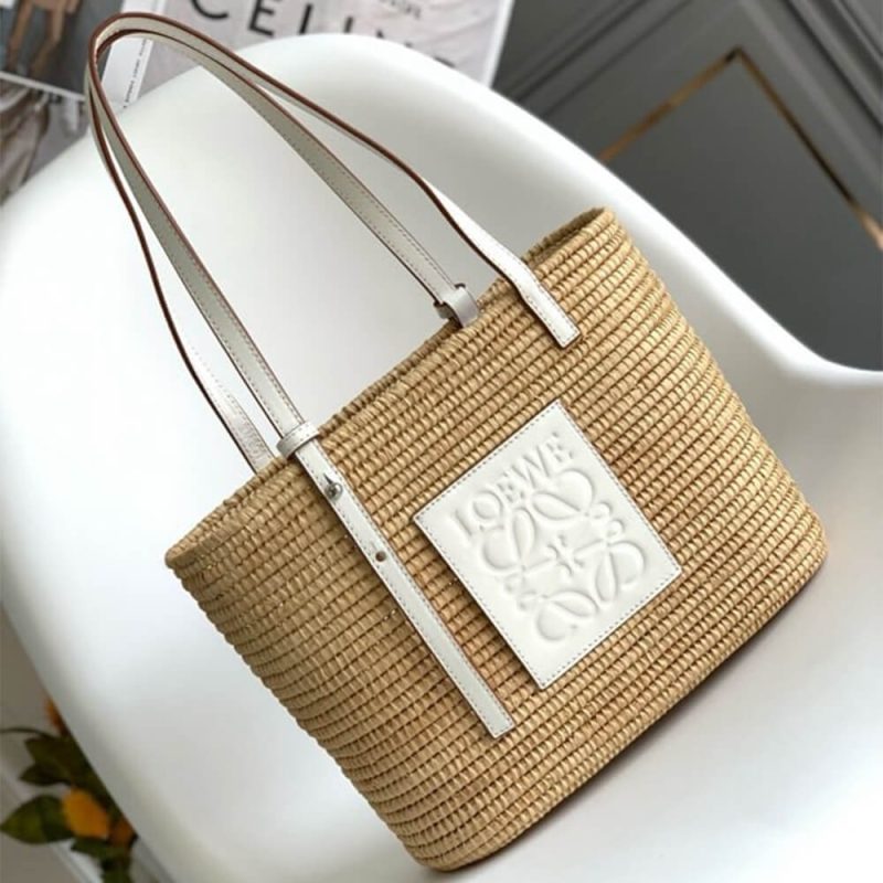LOEWE Small Square Basket Bag in Raffia and Calfskin(HIGH-END GRADE) - Image 2