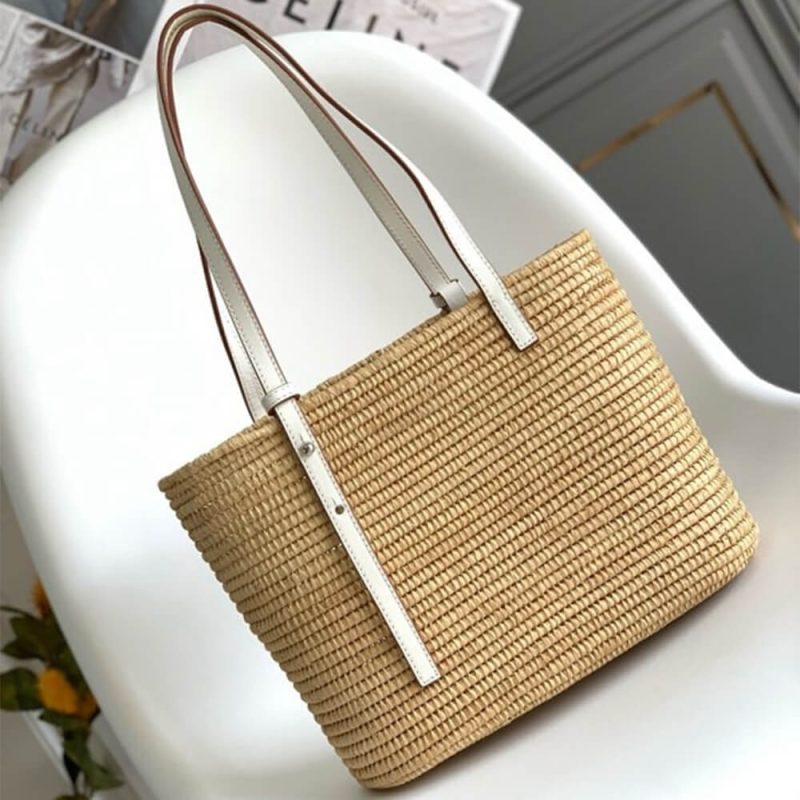 LOEWE Small Square Basket Bag in Raffia and Calfskin(HIGH-END GRADE) - Image 4