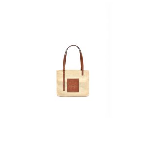 LOEWE Small Square Basket Bag in Raffia and Calfskin(HIGH-END GRADE)