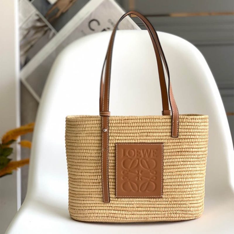 LOEWE Small Square Basket Bag in Raffia and Calfskin(HIGH-END GRADE) - Image 2