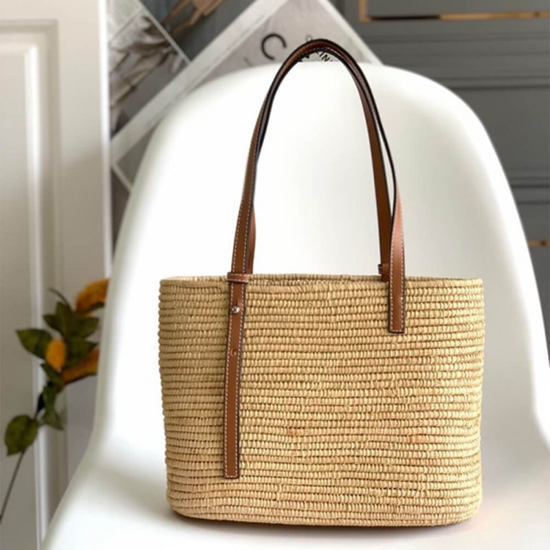 LOEWE Small Square Basket Bag in Raffia and Calfskin(HIGH-END GRADE) - Image 4