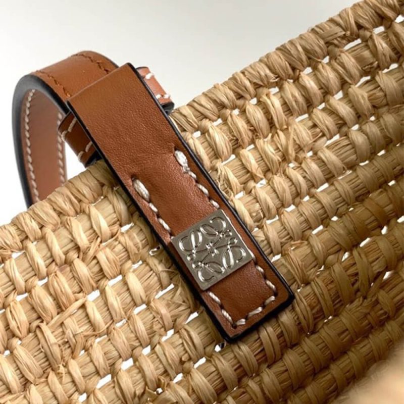 LOEWE Small Square Basket Bag in Raffia and Calfskin(HIGH-END GRADE) - Image 7