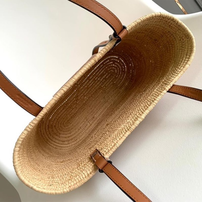 LOEWE Small Square Basket Bag in Raffia and Calfskin(HIGH-END GRADE) - Image 8
