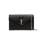 Saint Laurent Chain-strap YSL-plaque grained-leather wallet