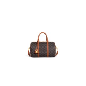 CELINE Logo Print Calfskin Boston Bag