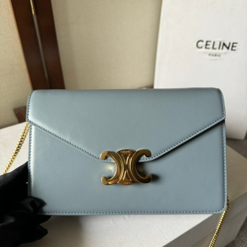 CELINE MARGO Shiny Calfskin Leather Chain Wallet - Image 6