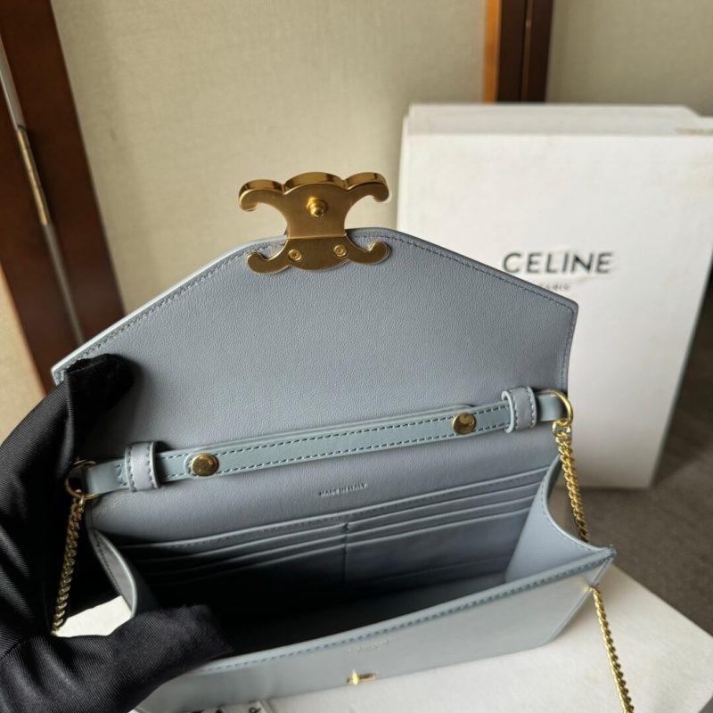 CELINE MARGO Shiny Calfskin Leather Chain Wallet - Image 8