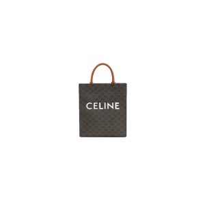 CELINE Vertical Cabas bag in calfskin with logo print and Celine print